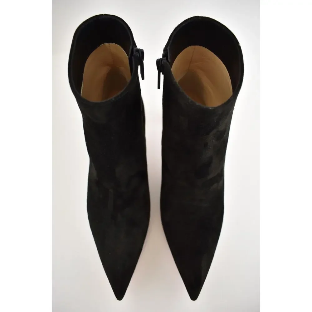 Christian Louboutin Condora Booty 55 Black Suede Pointed Ankle Heel Boot 37.5